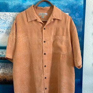 Tommy Bahama 100% Silk Hawaiian-Style Shirt with Coconut Shell Buttons
